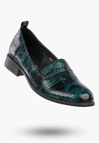 Półbuty Damskie Ekoskóra Wężowe Wsuwane Buty Eleganckie Zielone