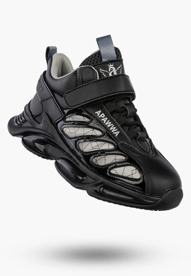 Sneakersy Dziecięce Ekoskóra Buty Sportowe Na Rzepy Półbuty Czarne Apawwa