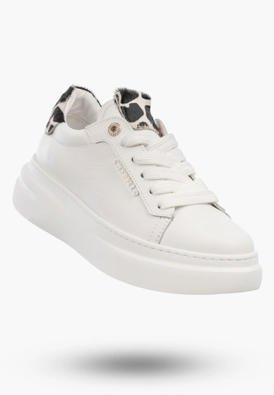 Półbuty Damskie Skórzane Buty Na Platformie Sneakersy Białe Panterka CheBello