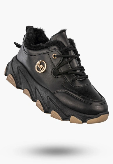 Sneakersy Damskie Ekoskóra Ocieplane Botki Zimowe Buty Sportowe Czarne
