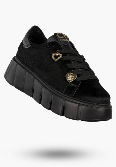Sneakersy Damskie CheBello Skórzane Buty Modne Półbuty Czarne 4541-503-002-PSK-S352