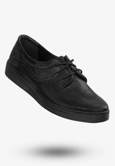 Tenisówki Damskie Buty Ze Skóry Naturalnej Czarne Helios 344