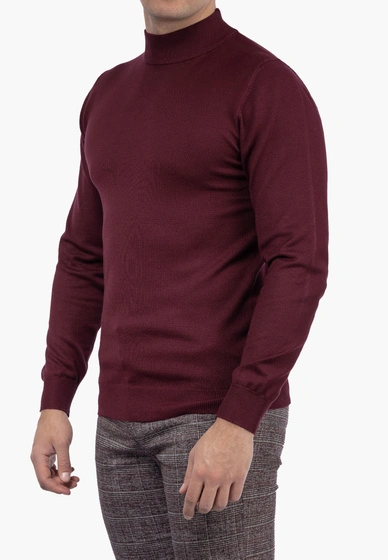 Półgolf Męski Elegancki Golf Klasyczny Bordowy M050-5
