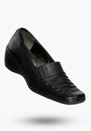 Buty Damskie Półbuty Skórzane Na Koturnie Na Wiosnę Lato Jesień Czarne 49