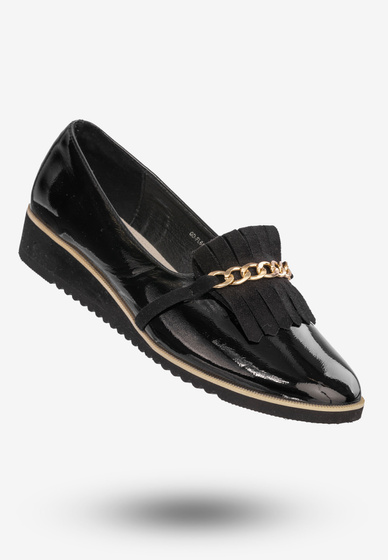 Mokasyny Damskie Buty Na Koturnie Eleganckie Czarne GD-FL648