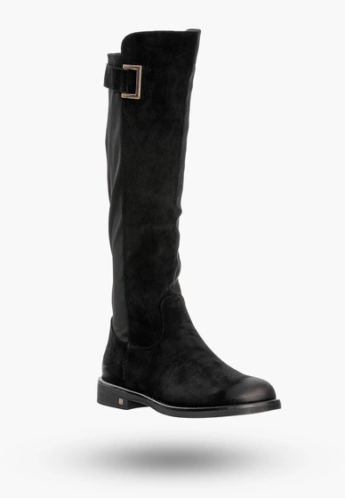 Buty Damskie Kozaki Na Płaskim Obcasie Na Zimę Czarne POTOCKI 23-12252BK