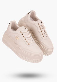 Sneakersy Damskie Beżowe na wysokie podeszwie