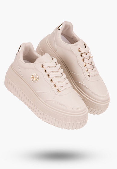 Sneakersy Damskie Beżowe na wysokie podeszwie