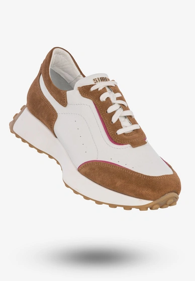 Buty Damskie Sportowe Sneakersy Skórzane Modne Biało Brązowe 5000A