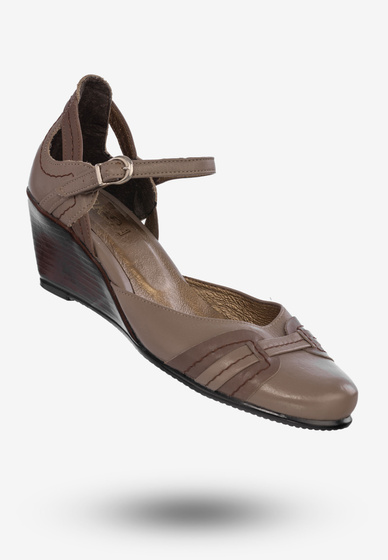 Buty Damskie Skórzane Sandały Na Koturnie Brązowe 913