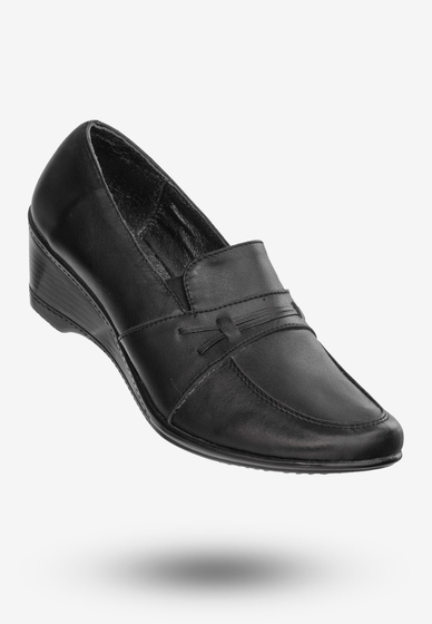 Półbuty Damskie Mokasyny Buty Na Koturnie Skórzane Czarne Opal 98