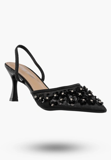 Szpilki Damskie Eleganckie Buty Na Obcasie z perełkami Czarne