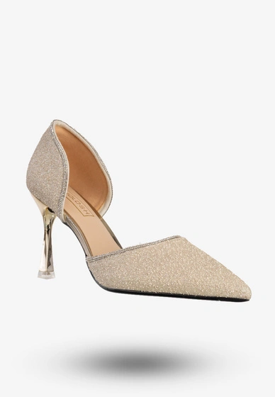 Szpilki Damskie Ekoskóra Błyszczące Buty Na Obcasie Złote Minglong Shoes 252-61J