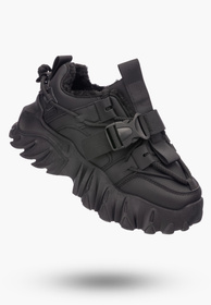 Buty Damskie Czarne Sneakersy na wysokiej podeszwie ocieplane 364