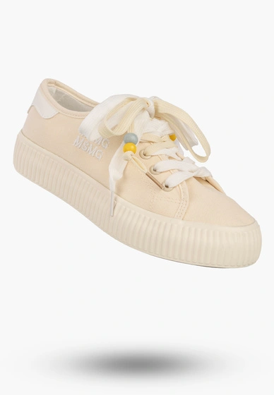 Trampki Damskie Materiałowe Sneakersy Sznurowane Na Grubej Podeszwie Kremowe